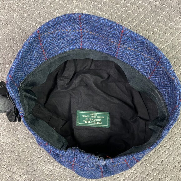 Mucros Weavers Newsboy Cap Hat Women's All Blue Herringbone Tweed Wool Ireland - Picture 10 of 13